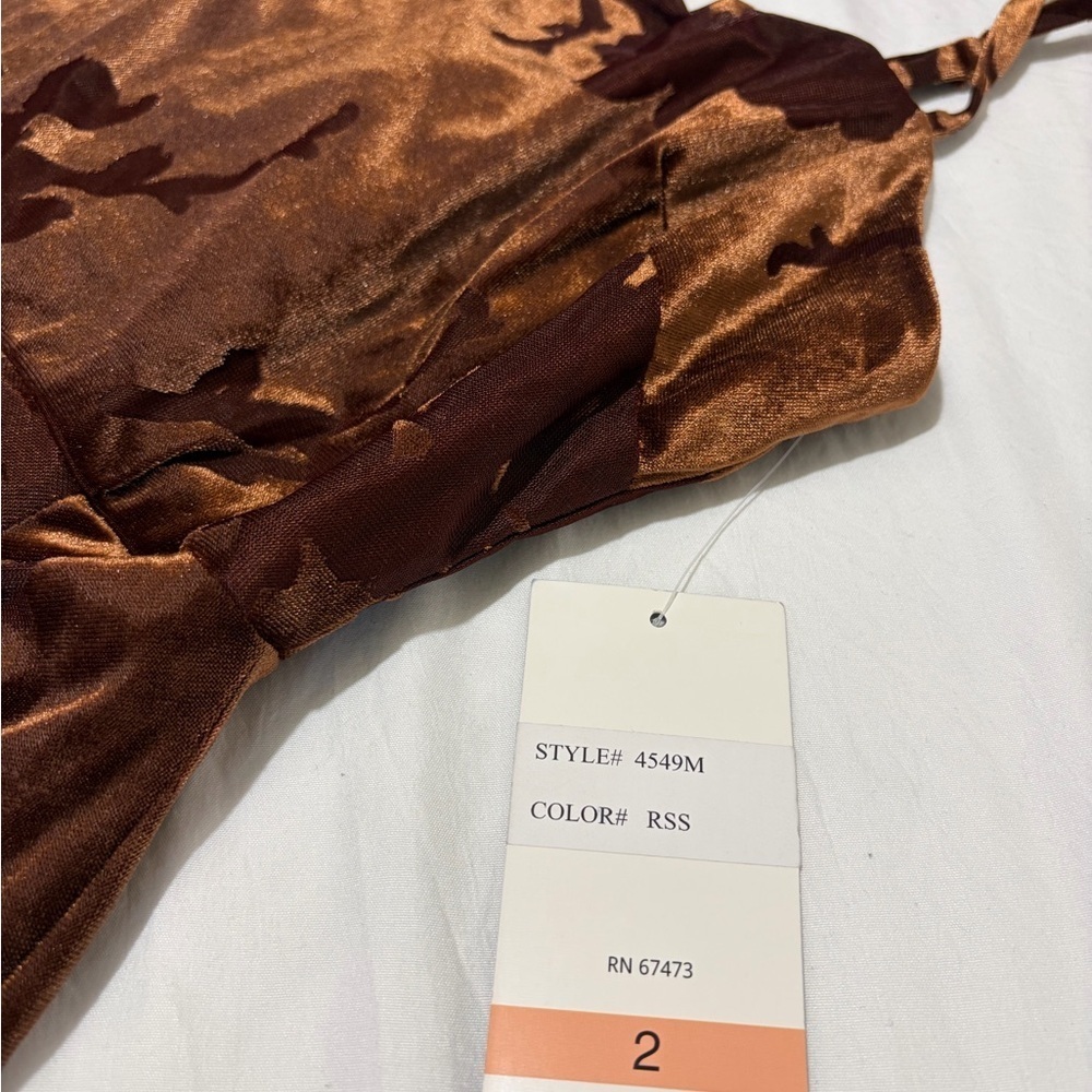 Taylor Brown Velvet Floral Ruched Midi Dress Slit NWT Size 2 - Picture 6 of 15